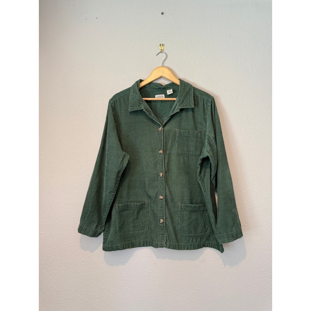 Womens XL Forest Green Corduroy Button Down Shirt Shacket Chore